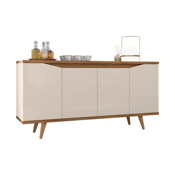 Aparador Buffet Grace Com 4 Portas E Pés De Madeira Maciça - Decor Doria