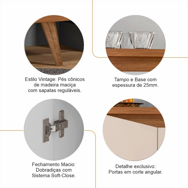 Aparador Buffet Grace Com 4 Portas E Pés De Madeira Maciça - Decor Doria