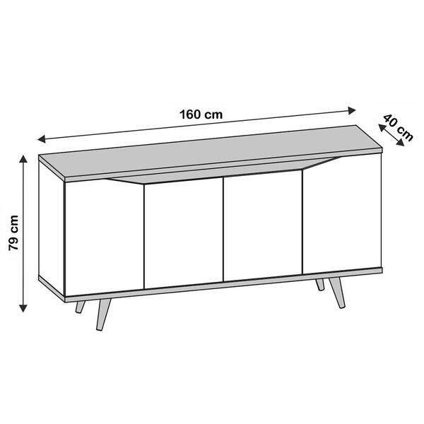 Aparador Buffet Grace Com 4 Portas E Pés De Madeira Maciça - Decor Doria
