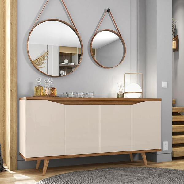 Aparador Buffet Grace Com 4 Portas E Pés De Madeira Maciça - Decor Doria