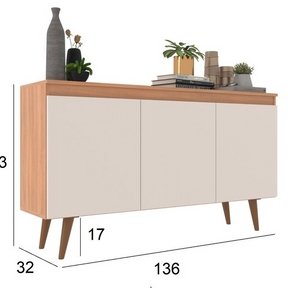 Buffet 3 Portas 136cm Retrô Elza Yescasa Freijó/off White - Decor Doria