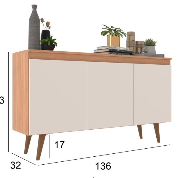 Buffet 3 Portas 136cm Retrô Elza Yescasa Freijó/off White - Decor Doria