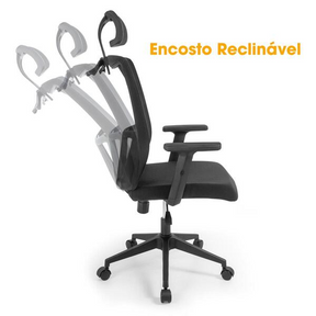 Cadeira De Escritório Ergonômica Imperial Com Apoio De Cabeça E Relax - Preto - Decor Doria