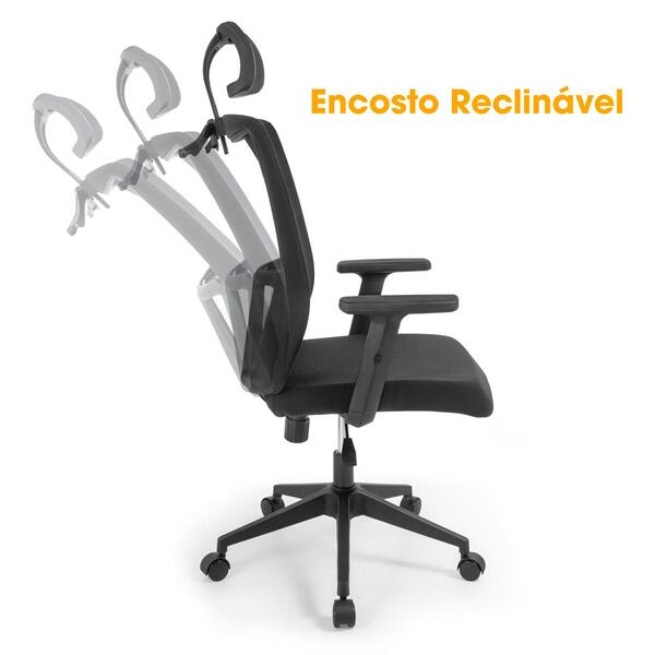 Cadeira De Escritório Ergonômica Imperial Com Apoio De Cabeça E Relax - Preto - Decor Doria