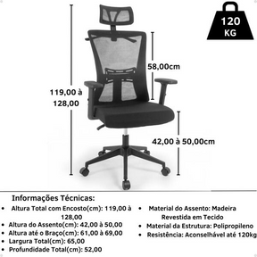 Cadeira De Escritório Ergonômica Imperial Com Apoio De Cabeça E Relax - Preto - Decor Doria