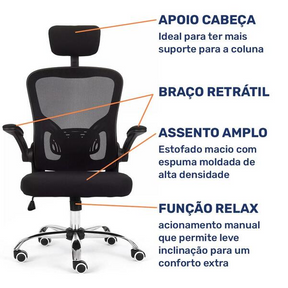 Cadeira De Escritório Moob Barcelona Giratória Ergonômica Com Sistema Relax Preta - Decor Doria