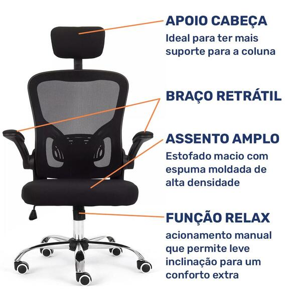 Cadeira De Escritório Moob Barcelona Giratória Ergonômica Com Sistema Relax Preta - Decor Doria