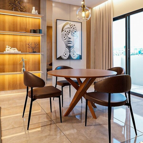 Conjunto Sala De Jantar Mesa Lisboa Madeira Maciça Com 4 Cadeiras Bless Marrom/whisky - Decor Doria