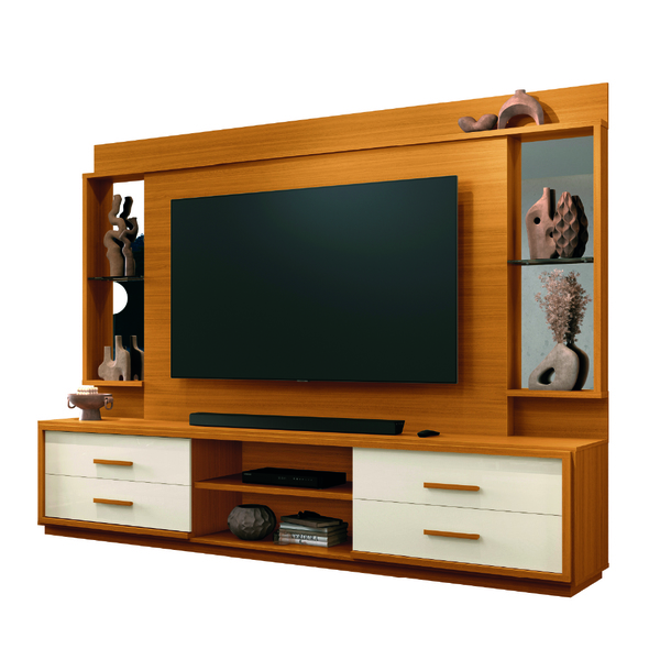 Estante Home Theater Com Espelho E Vidro Para Tv Até 75 Polegadas 2,40m Leni Edn - Decor Doria