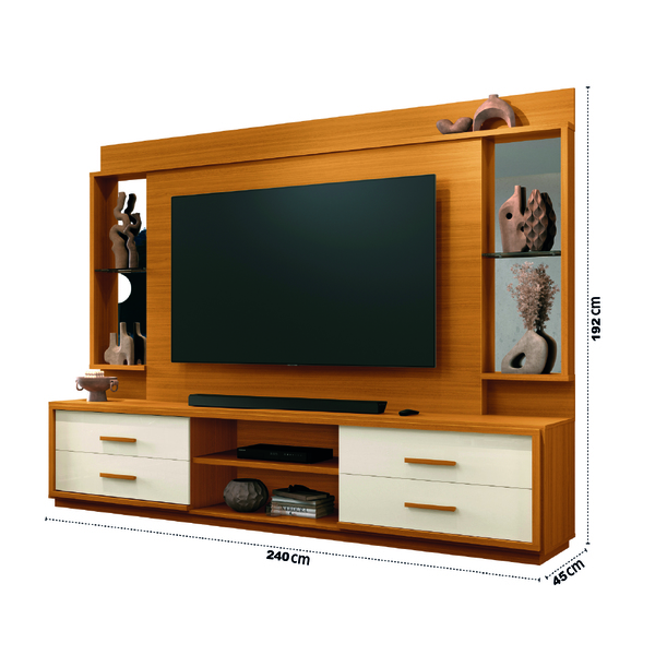 Estante Home Theater Com Espelho E Vidro Para Tv Até 75 Polegadas 2,40m Leni Edn - Decor Doria