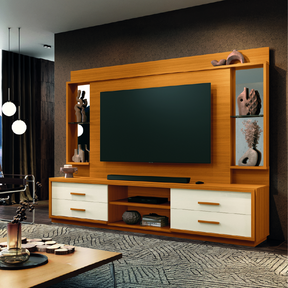 Estante Home Theater Com Espelho E Vidro Para Tv Até 75 Polegadas 2,40m Leni Edn - Decor Doria