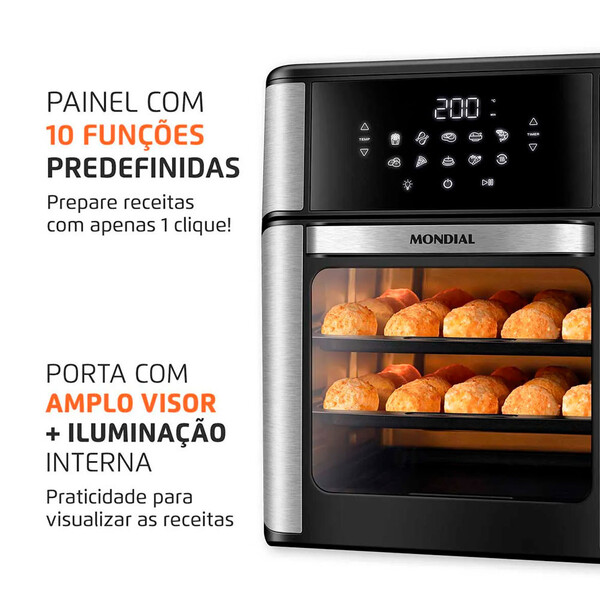 Fritadeira Air Fryer Forno Oven 12l Mondial Afon-12l-bi 2000w - Decor Doria