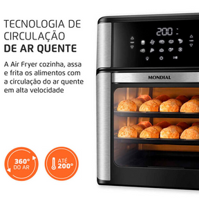Fritadeira Air Fryer Forno Oven 12l Mondial Afon-12l-bi 2000w - Decor Doria