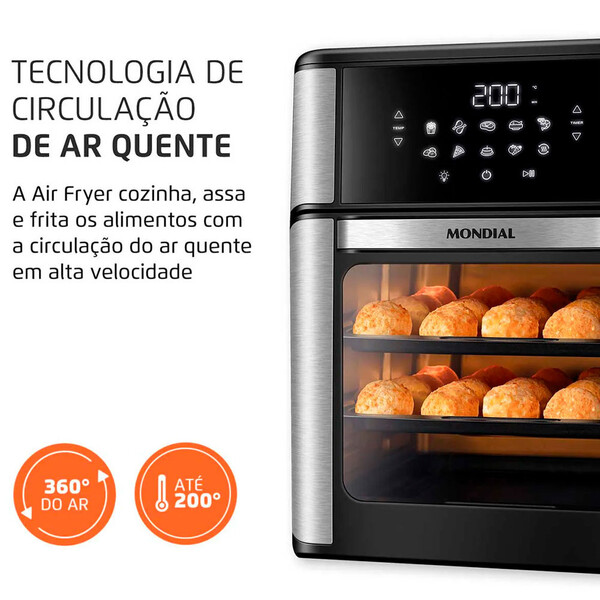 Fritadeira Air Fryer Forno Oven 12l Mondial Afon-12l-bi 2000w - Decor Doria