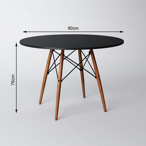 Mesa Redonda 90cm Com 4 Cadeiras Eames Eiffel Pés De Madeira Preta - Decor Doria