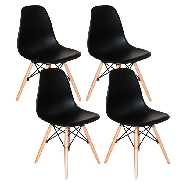 Mesa Redonda 90cm Com 4 Cadeiras Eames Eiffel Pés De Madeira Preta - Decor Doria