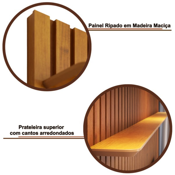 Painel de Parede Ripado Madeira Maciça Home Suspenso Sala Estar para Tv's de até 75 Polegadas Loft 1.8 Imcal - Nature - Decor Doria