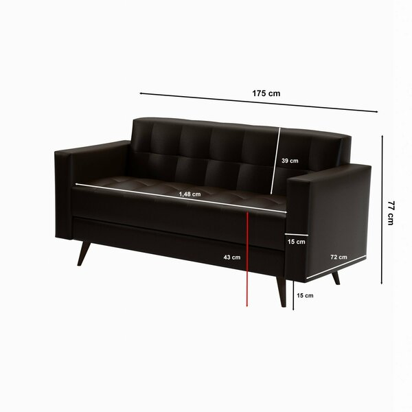 Sofá 3 Lugares Corino Vitrola Marrom - Decor Doria