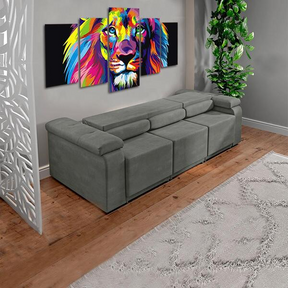 Sofá Retrátil Desmontável Suede 2,10m 3 Lugares Fox Cinza - Decor Doria