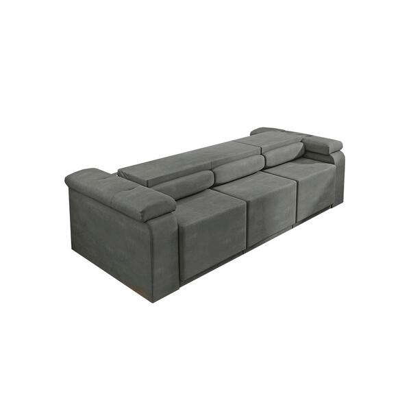 Sofá Retrátil Desmontável Suede 2,10m 3 Lugares Fox Cinza - Decor Doria