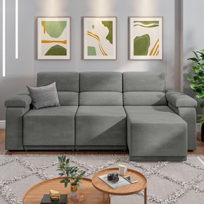 Sofá Retrátil Desmontável Suede 2,10m 3 Lugares Fox Cinza - Decor Doria