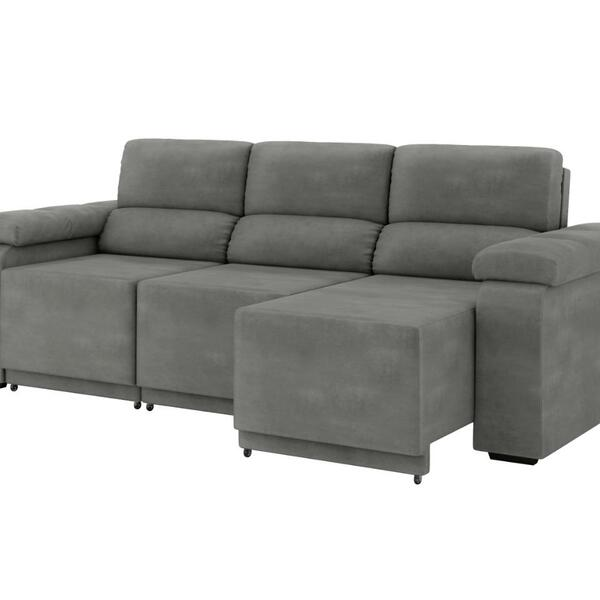 Sofá Retrátil Desmontável Suede 2,10m 3 Lugares Fox Cinza - Decor Doria