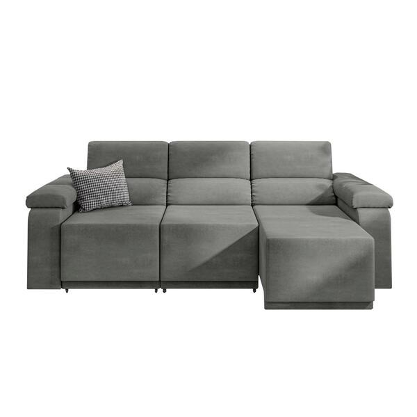Sofá Retrátil Desmontável Suede 2,10m 3 Lugares Fox Cinza - Decor Doria