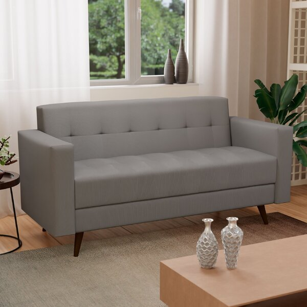 Sofá Vitrola 3 Lugares Suede Cinza - Decor Doria