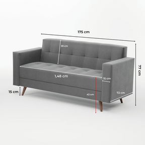 Sofá Vitrola 3 Lugares Suede Cinza - Decor Doria