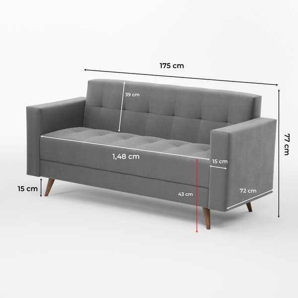 Sofá Vitrola 3 Lugares Suede Cinza - Decor Doria